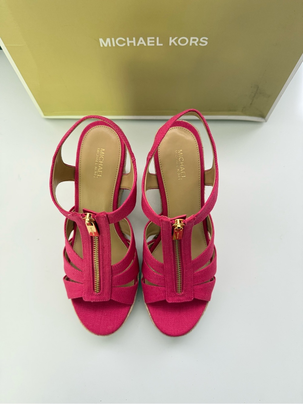 Michael Kors Fuchsia Sandals with Gold Zipper